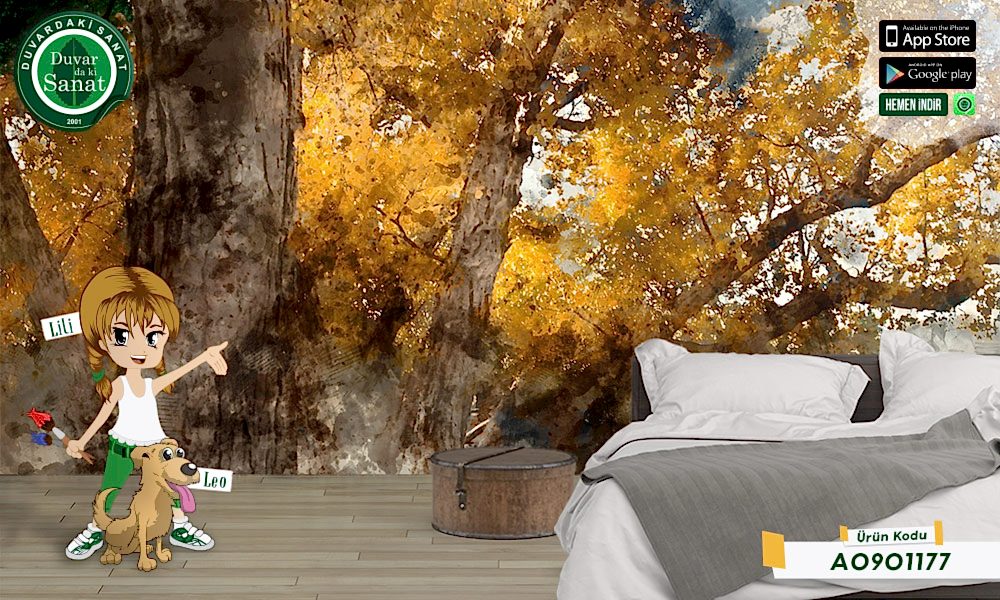 Duvardaki Sanat Suluboya Sonbahar Duvar Kağıdı