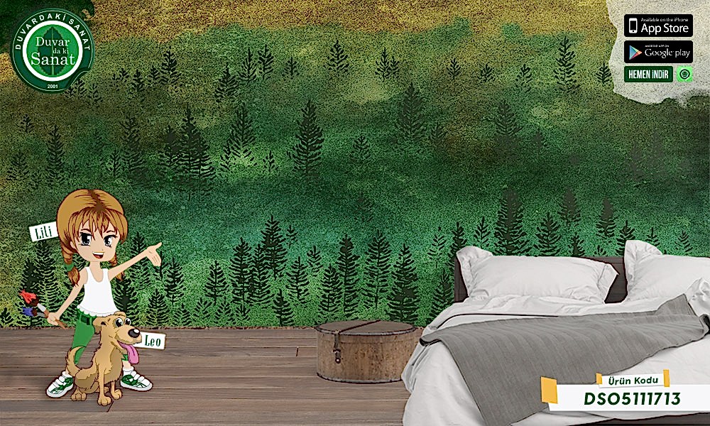 Duvardaki Sanat Çam Ağaçları Duvar Kağıdı